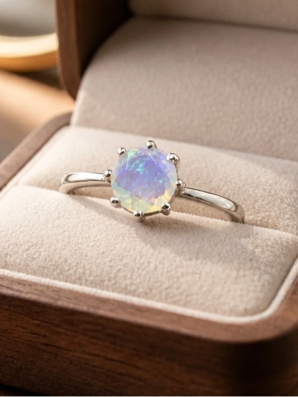 Size 7 Ethiopian opal faceted cut 925 Sterling Silver Ring